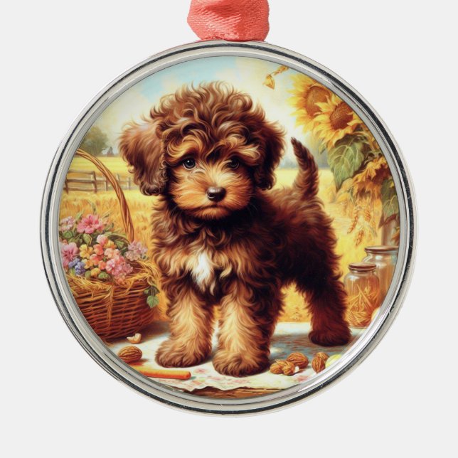 Cute Lagotto Romagnolo Painting Julgransprydnad Metall (Framsidan)