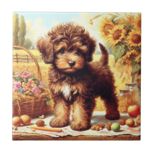 Cute Lagotto Romagnolo Painting Kakelplatta