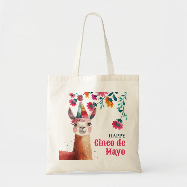 Cute Lama Blommigt Lycklig Cinco de Mayo Tygkasse (Framsidan)