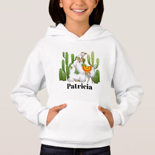 Cute Lama-flickor lägga till namn hoodie T Shirt (Framsida)