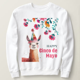 Cute Lama med Fuchsia Flowers Lycklig Cinco de May T Shirt