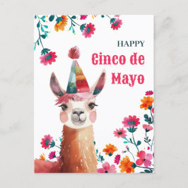 Cute Lama med Fuchsia Flowers Lycklig Cinco de May Vykort