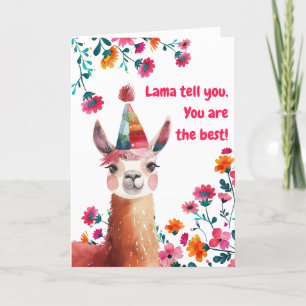 Cute Lama med Rosa Flowers Vänskap Day Helgkort