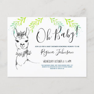 Cute Lama Oh Baby Shower Girl Inbjudan Vykort