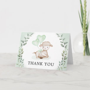 Cute Lamb Baby får Greenery Eucalyptus Tack Kort