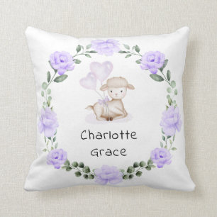 Cute Lamb Baby Lila  Blommigt Greenery Wandey Kudde