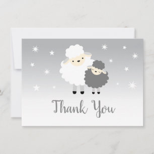 Cute Lamb Baby Shower Grått och vit Tack Kort