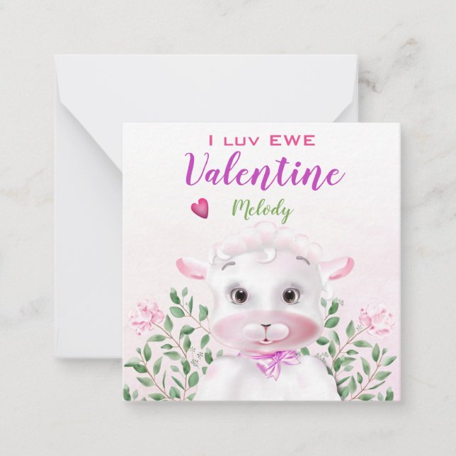 Cute Lamb Blommigt Kids Classroom Valentine Anteckningskort (Framsida)