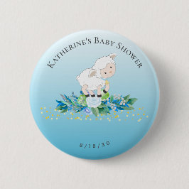 Cute Lamb Blue Blommigt Boy Baby Knapp