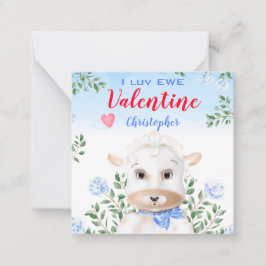 Cute Lamb Blue Blommigt Kids Classroom Valentine Anteckningskort