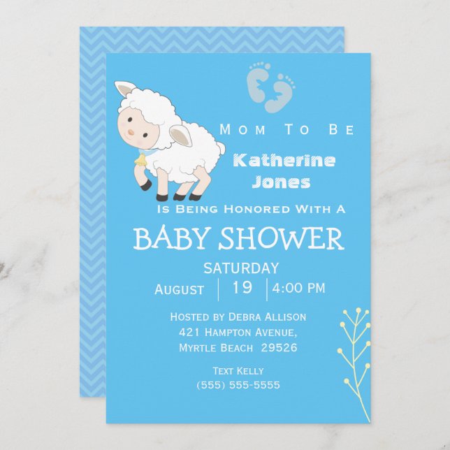 Cute Lamb Boy Shower Inbjudningar (Fram/baksida)