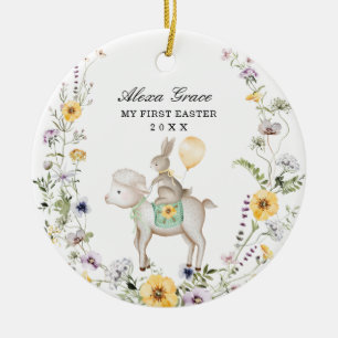 Cute Lamb Bunny Wildblomma Baby 1:a Påsk Julgransprydnad Keramik