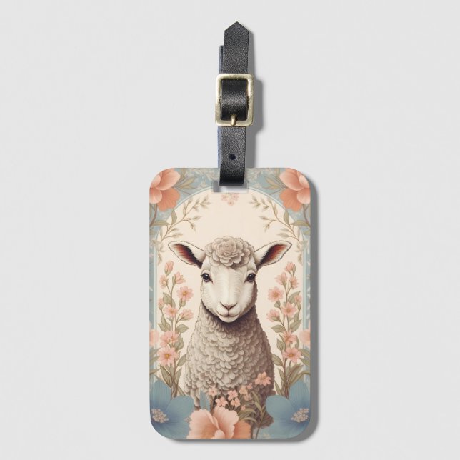 Cute Lamb Delicate Pastel Floral Bagagebricka (Framsida vertikal)