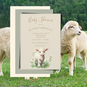 Cute Lamb Greenery Neutralt Baby Shower Inbjudningar