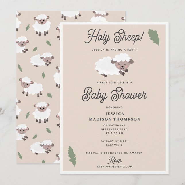 Cute Lamb Holy Sheep Funny Baby Shower Inbjudningar (Fram/baksida)