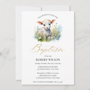 Cute Lamb Kön Neutral Flora Christening Baptism Inbjudningar
