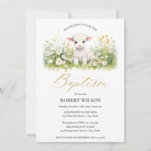 Cute Lamb Kön Neutral Flora Christening Baptism Inbjudningar