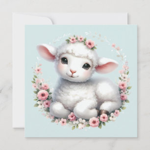 Cute Lamb med Blommigt Krona Illustration Kort