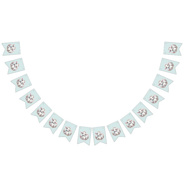 Cute Lamb med Blommigt Krona Illustration Vimplar (Alla)