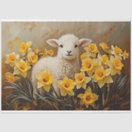 Cute Lamb med Gult Daffodils målar Decoupage
