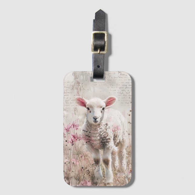 Cute Lamb med Wildblommor Sheep Bagagebricka (Framsida vertikal)
