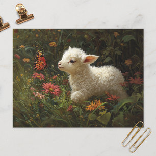 Cute Lamb och Butterfly Art Vykort