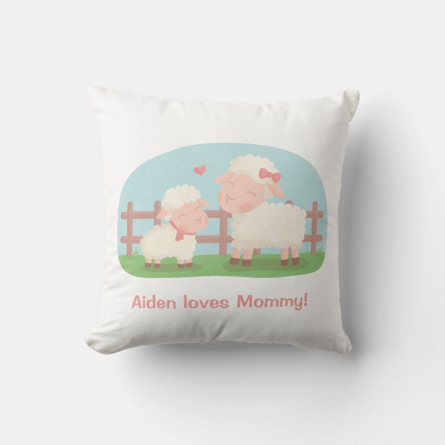 Cute Lamb och Mamma Nursery Room Decor Kudde (Framsida)