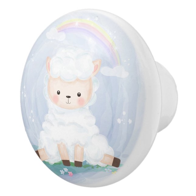 Cute Lamb och Rainbow Ceramic Knob Knopp (Höger)