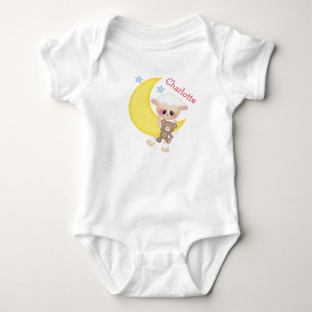 Cute Lamb på Crescent Måne med Monogram Tee Shirt (Framsida)