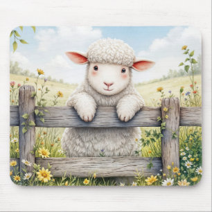 Cute Lamb på jordbrukets stängsel Musmatta
