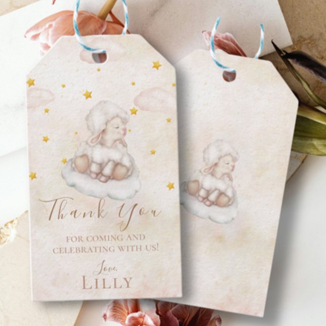 Cute Lamb Pinky Dust stars Baby Shower Tack Presentetikett (Skapare uppladdad)