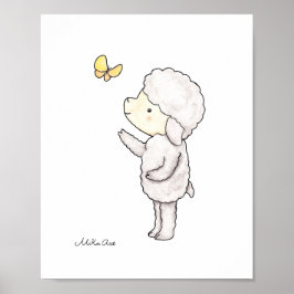 Cute Lamb Sheep Butterfly Nursery Art Print Poster