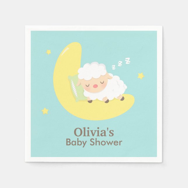 Cute Lamb som sjunger på babyduschen Måne Pappersservett (Framsidan)