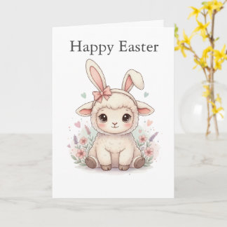 Cute Lamb with Bunny Ears Pastel colors Easter Kort