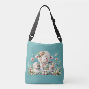 Cute Lambs med Blommigt- och lappverksdetaljer Axelväska