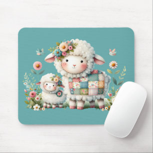 Cute Lambs med Blommigt- och lappverksdetaljer Musmatta