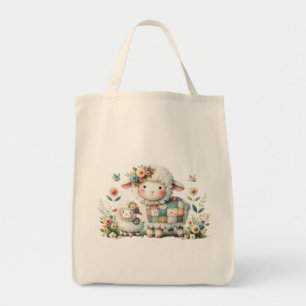 Cute Lambs med Blommigt- och lappverksdetaljer Tygkasse
