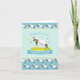 Cute lamm, blått glad påsk kort