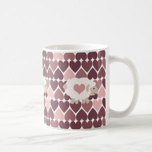 Cute lamm och rosa hjärtan kaffemugg