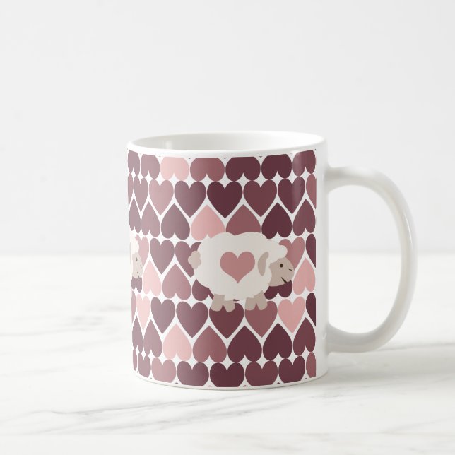 Cute lamm och rosa hjärtan kaffemugg (Höger)