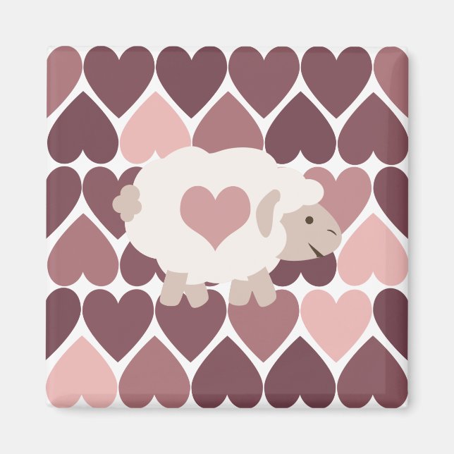 Cute lamm och rosa hjärtan magnet (Framsidan)