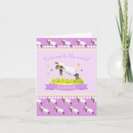 Cute lamm välkommen till lilan nyfödd bebis kort
