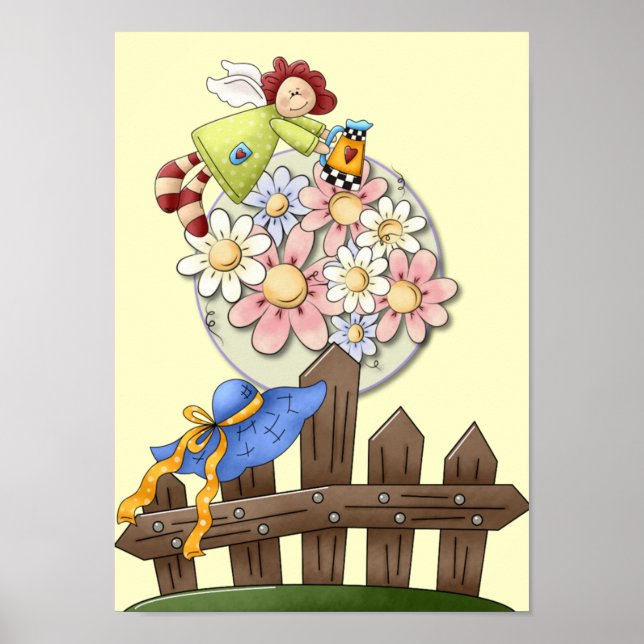 Cute Land Angel Watering Flowers Poster (Framsidan)