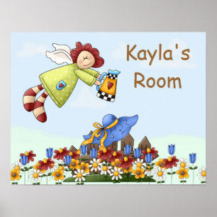 Cute Land Angel Watering Flowers Poster