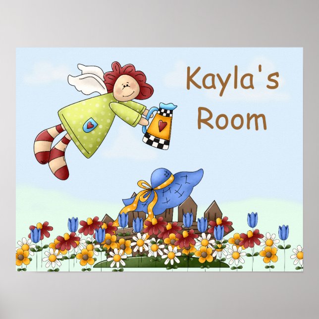 Cute Land Angel Watering Flowers Poster (Framsidan)