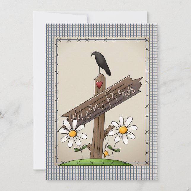 Cute Land Blue Gingham Checks Baby Shower Inbjudningar (Framsida)