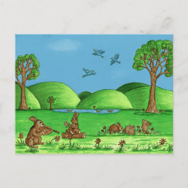Cute Land Bunnies Illustrated Vykort