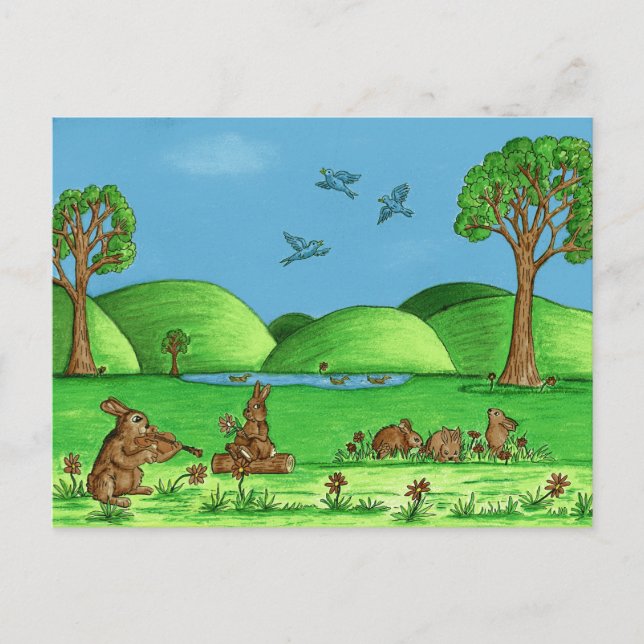 Cute Land Bunnies Illustrated Vykort (Framsida)