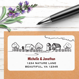 Cute Land Farm Black, White and Red Adress Adressetikett