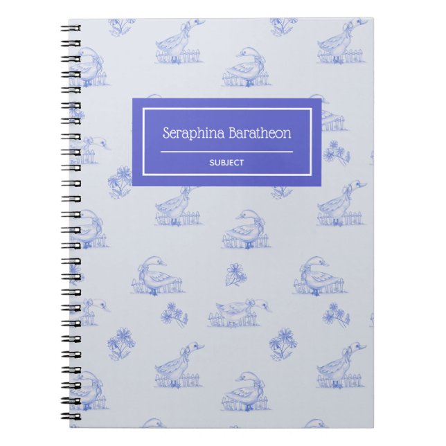 Cute Land Goose Toile Mönster Monogram Anteckningsbok (Framsidan)